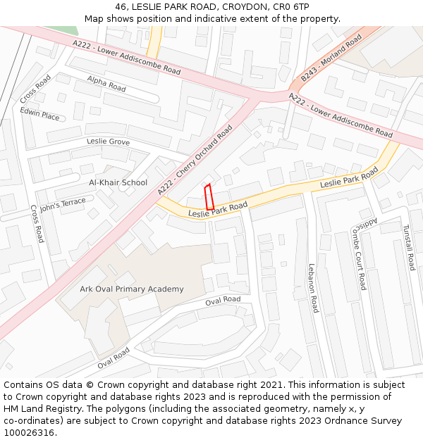 46, LESLIE PARK ROAD, CROYDON, CR0 6TP: Location map and indicative extent of plot