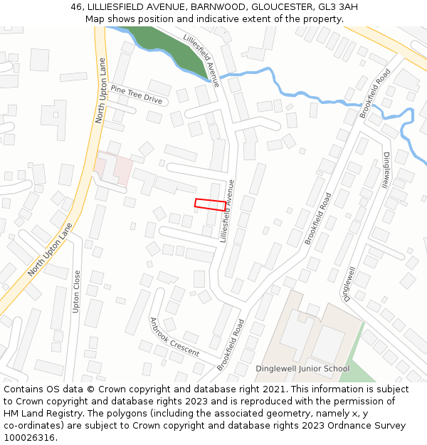 46, LILLIESFIELD AVENUE, BARNWOOD, GLOUCESTER, GL3 3AH: Location map and indicative extent of plot