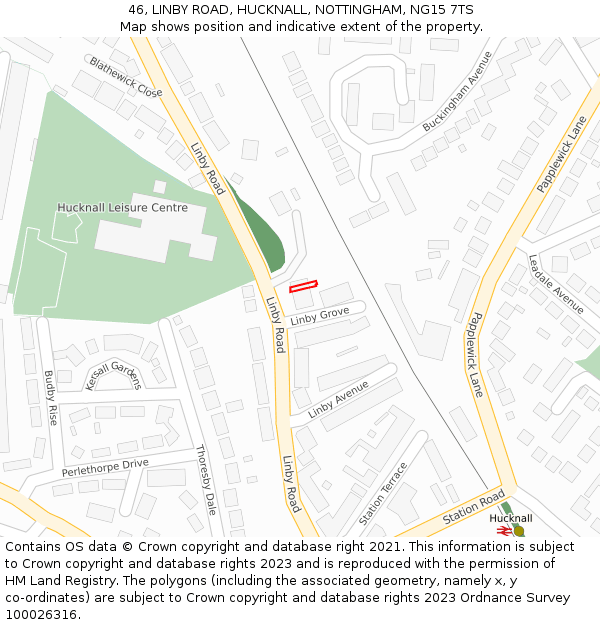 46, LINBY ROAD, HUCKNALL, NOTTINGHAM, NG15 7TS: Location map and indicative extent of plot