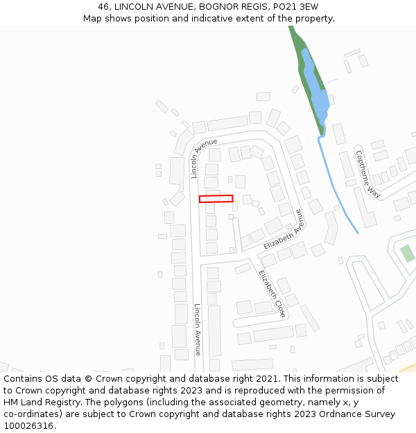 46, LINCOLN AVENUE, BOGNOR REGIS, PO21 3EW: Location map and indicative extent of plot