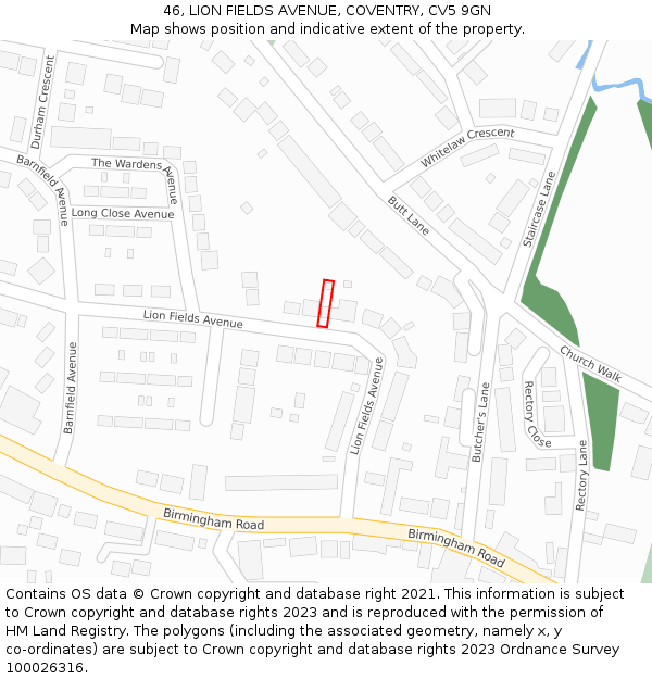 46, LION FIELDS AVENUE, COVENTRY, CV5 9GN: Location map and indicative extent of plot