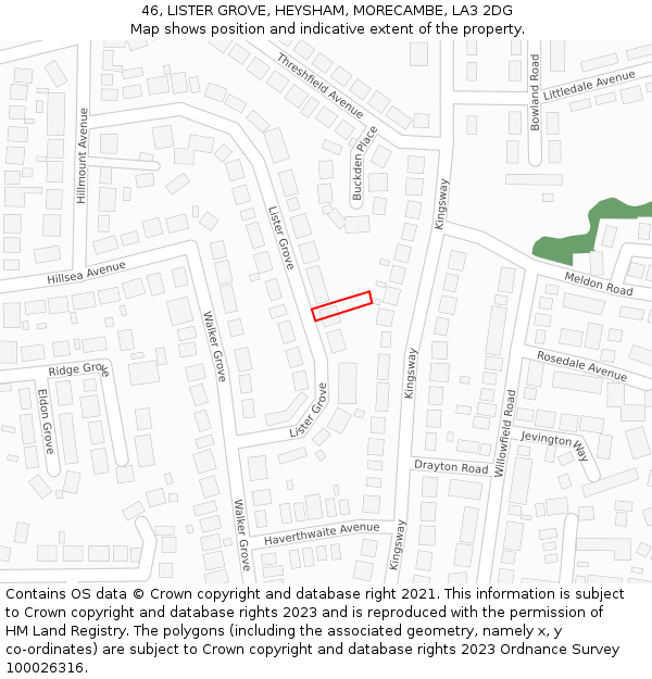 46, LISTER GROVE, HEYSHAM, MORECAMBE, LA3 2DG: Location map and indicative extent of plot