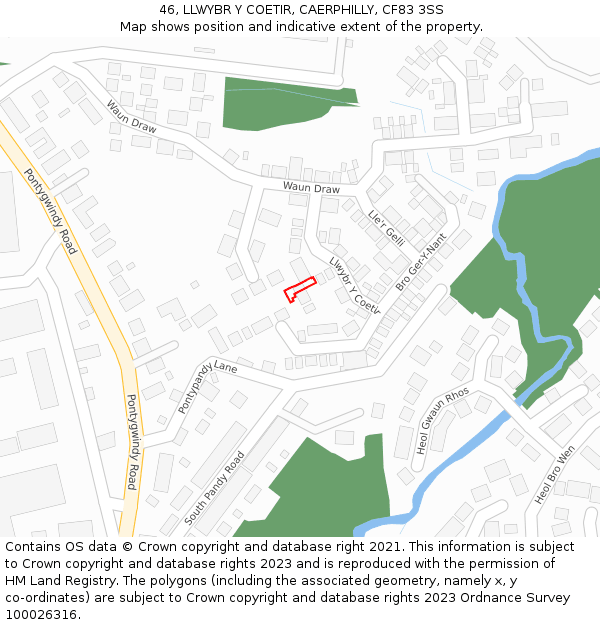 46, LLWYBR Y COETIR, CAERPHILLY, CF83 3SS: Location map and indicative extent of plot