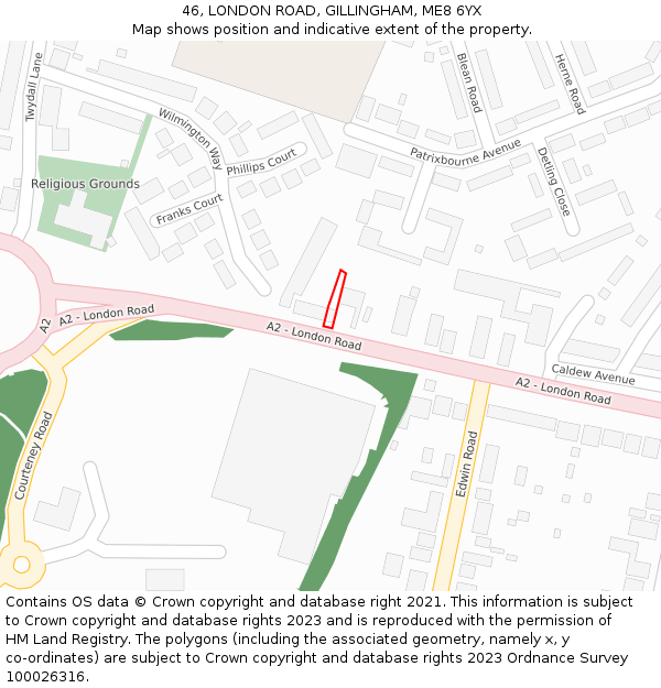 46, LONDON ROAD, GILLINGHAM, ME8 6YX: Location map and indicative extent of plot