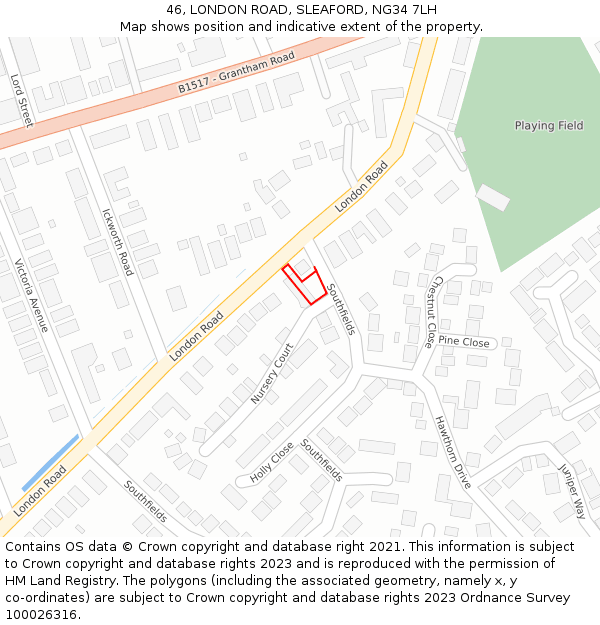 46, LONDON ROAD, SLEAFORD, NG34 7LH: Location map and indicative extent of plot