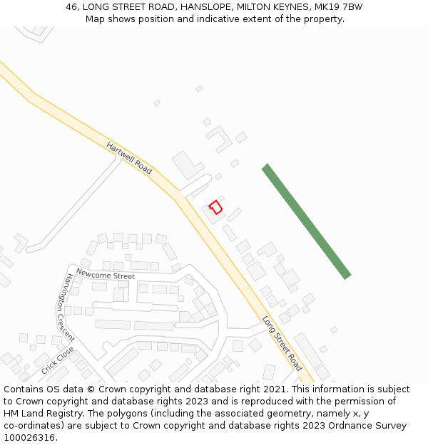 46, LONG STREET ROAD, HANSLOPE, MILTON KEYNES, MK19 7BW: Location map and indicative extent of plot