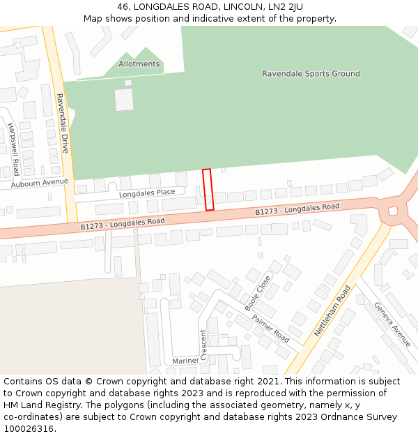 46, LONGDALES ROAD, LINCOLN, LN2 2JU: Location map and indicative extent of plot