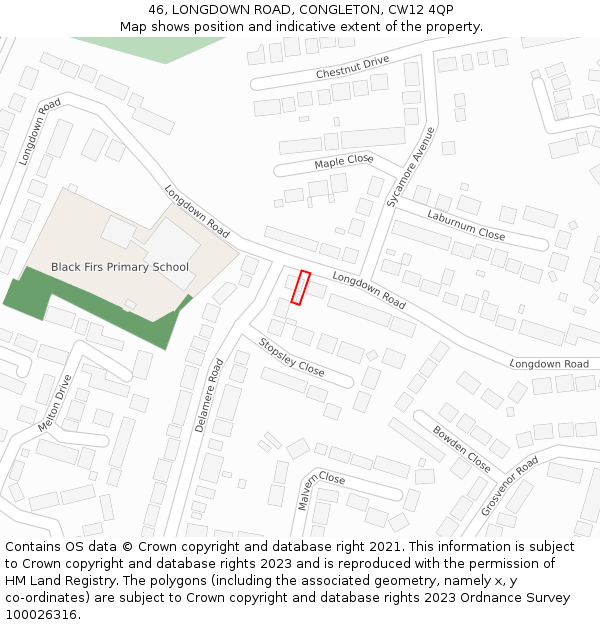 46, LONGDOWN ROAD, CONGLETON, CW12 4QP: Location map and indicative extent of plot