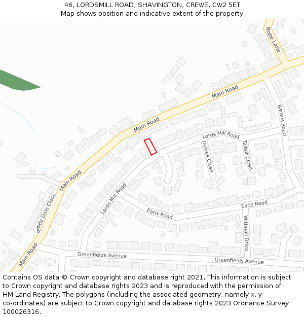 46, LORDSMILL ROAD, SHAVINGTON, CREWE, CW2 5ET: Location map and indicative extent of plot