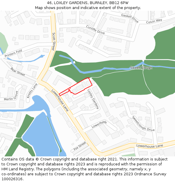 46, LOXLEY GARDENS, BURNLEY, BB12 6PW: Location map and indicative extent of plot