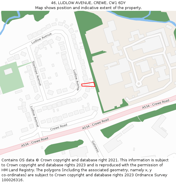 46, LUDLOW AVENUE, CREWE, CW1 6DY: Location map and indicative extent of plot