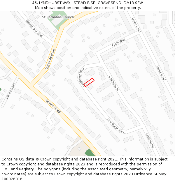 46, LYNDHURST WAY, ISTEAD RISE, GRAVESEND, DA13 9EW: Location map and indicative extent of plot