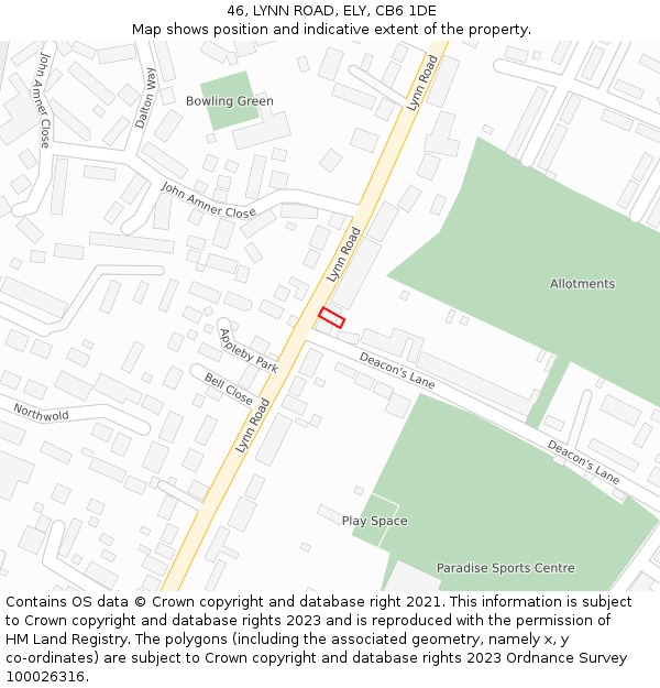 46, LYNN ROAD, ELY, CB6 1DE: Location map and indicative extent of plot