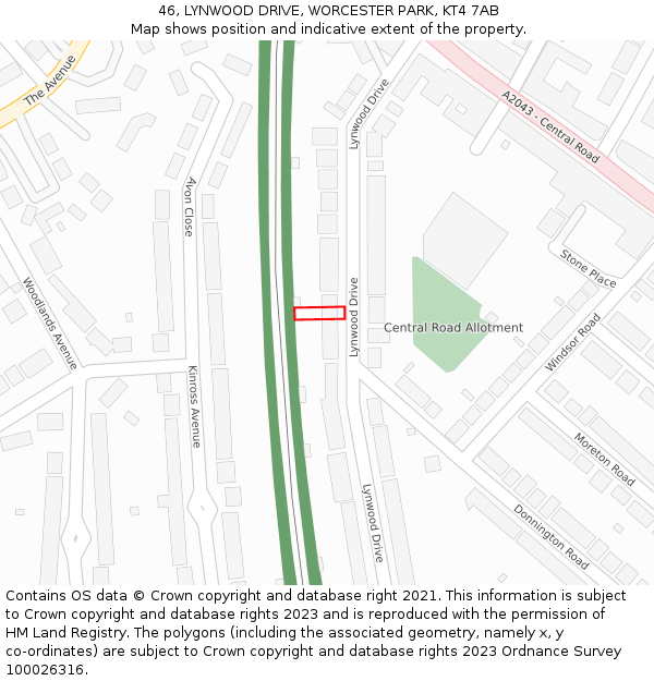 46, LYNWOOD DRIVE, WORCESTER PARK, KT4 7AB: Location map and indicative extent of plot