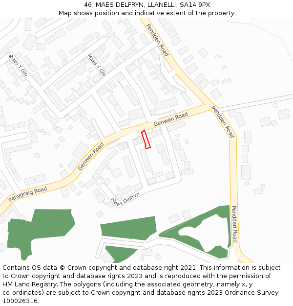 46, MAES DELFRYN, LLANELLI, SA14 9PX: Location map and indicative extent of plot