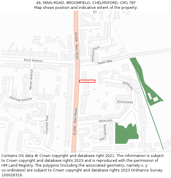 46, MAIN ROAD, BROOMFIELD, CHELMSFORD, CM1 7EF: Location map and indicative extent of plot