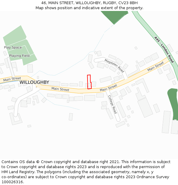 46, MAIN STREET, WILLOUGHBY, RUGBY, CV23 8BH: Location map and indicative extent of plot