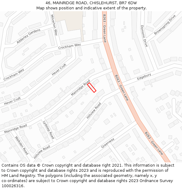 46, MAINRIDGE ROAD, CHISLEHURST, BR7 6DW: Location map and indicative extent of plot