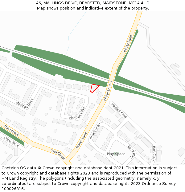 46, MALLINGS DRIVE, BEARSTED, MAIDSTONE, ME14 4HD: Location map and indicative extent of plot