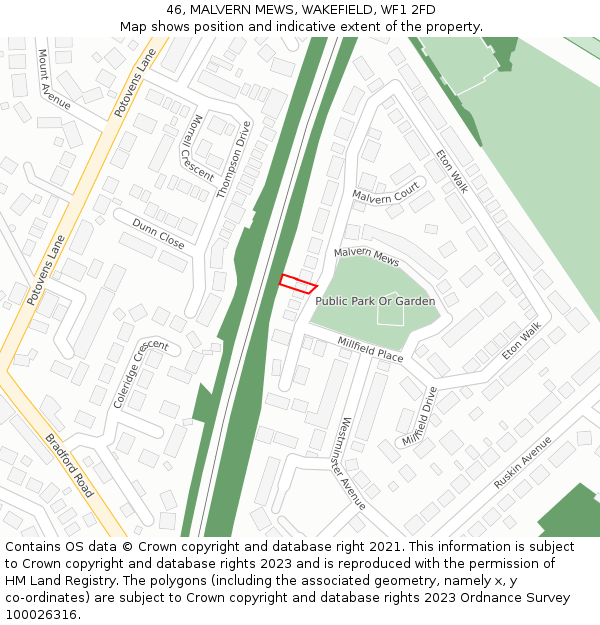 46, MALVERN MEWS, WAKEFIELD, WF1 2FD: Location map and indicative extent of plot