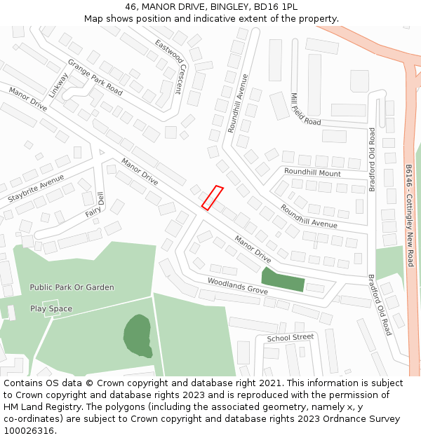 46, MANOR DRIVE, BINGLEY, BD16 1PL: Location map and indicative extent of plot