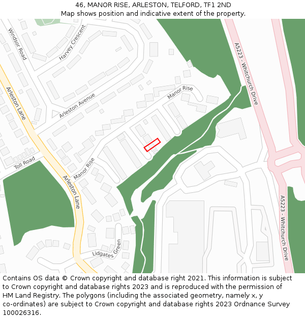 46, MANOR RISE, ARLESTON, TELFORD, TF1 2ND: Location map and indicative extent of plot