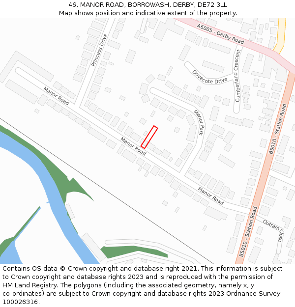 46, MANOR ROAD, BORROWASH, DERBY, DE72 3LL: Location map and indicative extent of plot