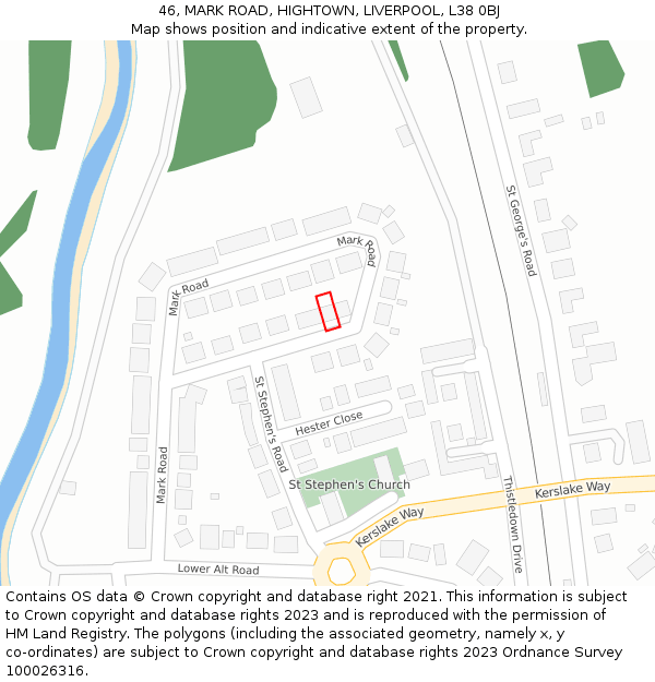 46, MARK ROAD, HIGHTOWN, LIVERPOOL, L38 0BJ: Location map and indicative extent of plot