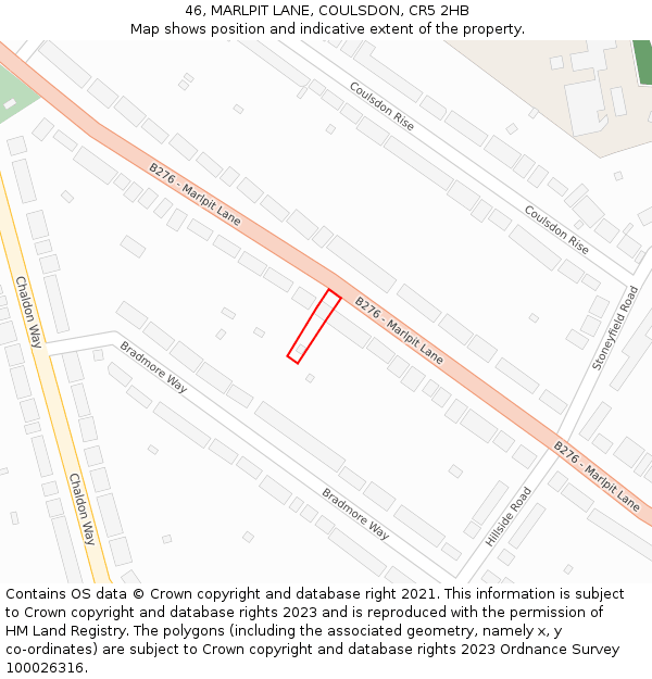 46, MARLPIT LANE, COULSDON, CR5 2HB: Location map and indicative extent of plot