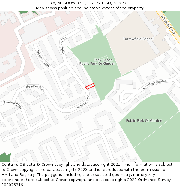 46, MEADOW RISE, GATESHEAD, NE9 6GE: Location map and indicative extent of plot