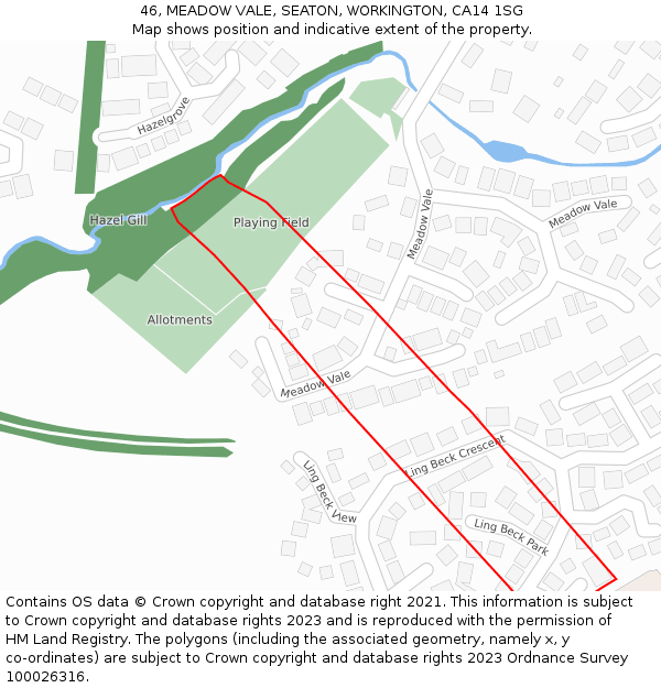 46, MEADOW VALE, SEATON, WORKINGTON, CA14 1SG: Location map and indicative extent of plot