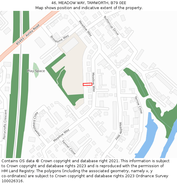 46, MEADOW WAY, TAMWORTH, B79 0EE: Location map and indicative extent of plot