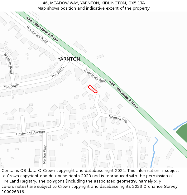 46, MEADOW WAY, YARNTON, KIDLINGTON, OX5 1TA: Location map and indicative extent of plot