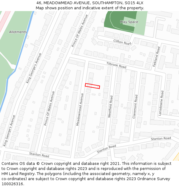 46, MEADOWMEAD AVENUE, SOUTHAMPTON, SO15 4LX: Location map and indicative extent of plot