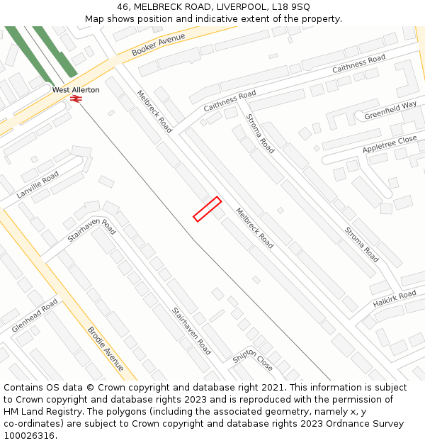 46, MELBRECK ROAD, LIVERPOOL, L18 9SQ: Location map and indicative extent of plot