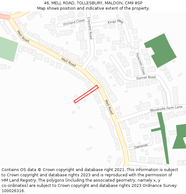 46, MELL ROAD, TOLLESBURY, MALDON, CM9 8SP: Location map and indicative extent of plot