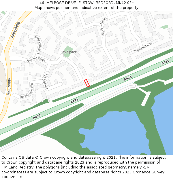 46, MELROSE DRIVE, ELSTOW, BEDFORD, MK42 9FH: Location map and indicative extent of plot