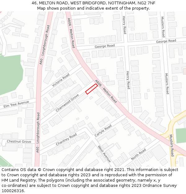 46, MELTON ROAD, WEST BRIDGFORD, NOTTINGHAM, NG2 7NF: Location map and indicative extent of plot