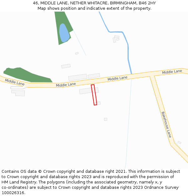 46, MIDDLE LANE, NETHER WHITACRE, BIRMINGHAM, B46 2HY: Location map and indicative extent of plot