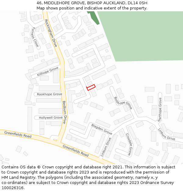 46, MIDDLEHOPE GROVE, BISHOP AUCKLAND, DL14 0SH: Location map and indicative extent of plot