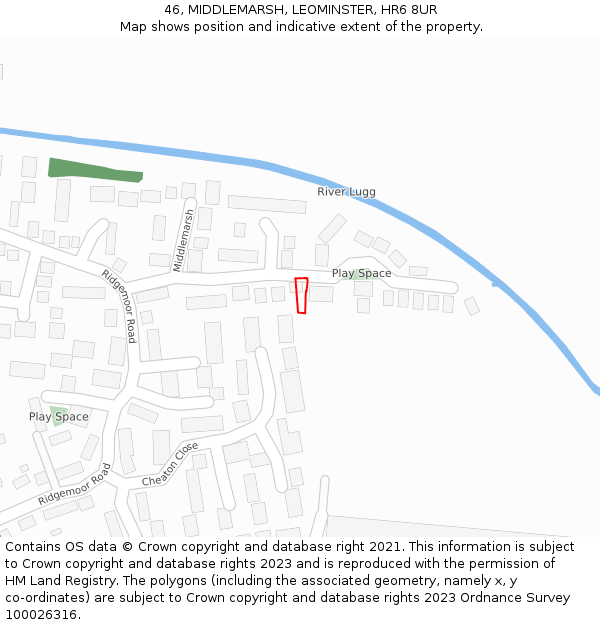 46, MIDDLEMARSH, LEOMINSTER, HR6 8UR: Location map and indicative extent of plot