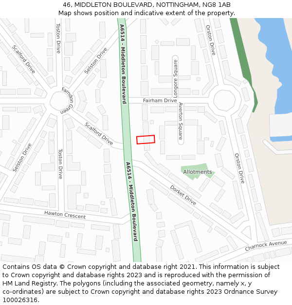 46, MIDDLETON BOULEVARD, NOTTINGHAM, NG8 1AB: Location map and indicative extent of plot