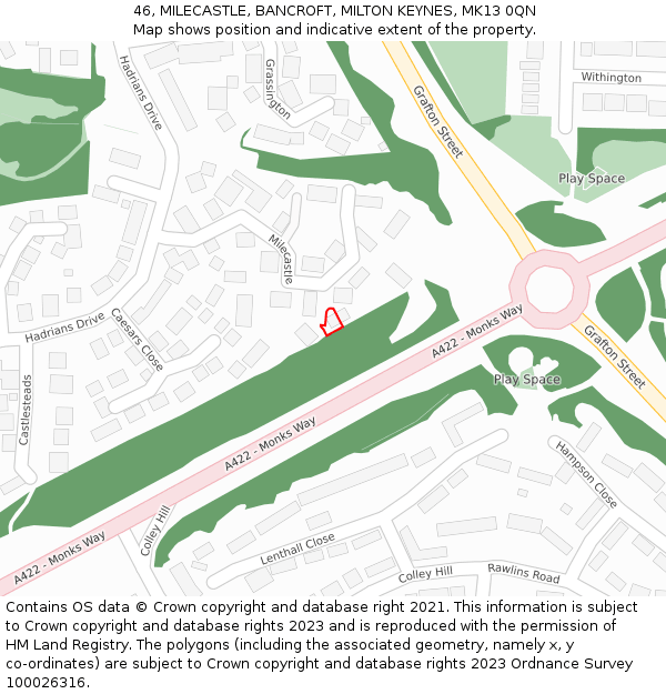 46, MILECASTLE, BANCROFT, MILTON KEYNES, MK13 0QN: Location map and indicative extent of plot