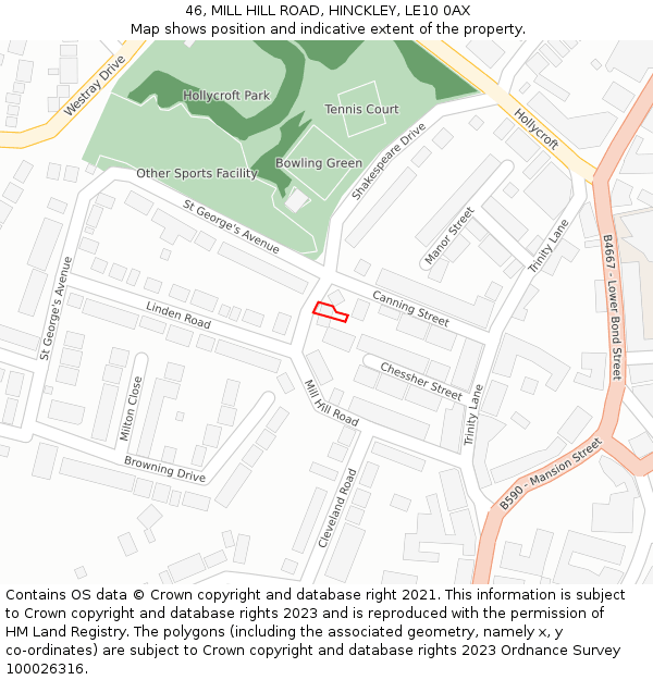 46, MILL HILL ROAD, HINCKLEY, LE10 0AX: Location map and indicative extent of plot