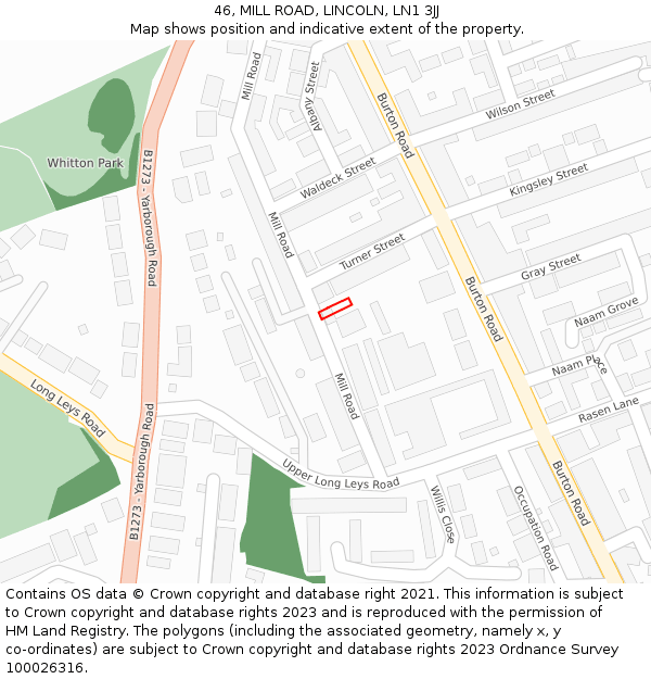 46, MILL ROAD, LINCOLN, LN1 3JJ: Location map and indicative extent of plot