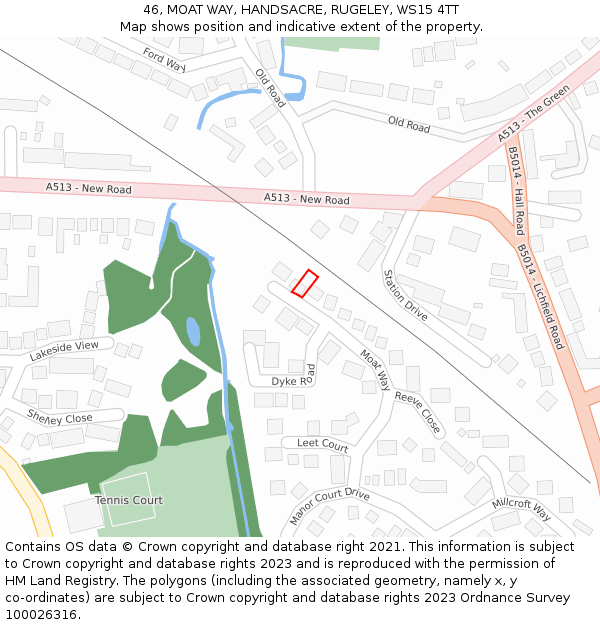 46, MOAT WAY, HANDSACRE, RUGELEY, WS15 4TT: Location map and indicative extent of plot