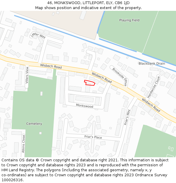 46, MONKSWOOD, LITTLEPORT, ELY, CB6 1JD: Location map and indicative extent of plot
