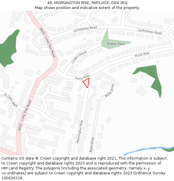 46, MORNINGTON RISE, MATLOCK, DE4 3EQ: Location map and indicative extent of plot
