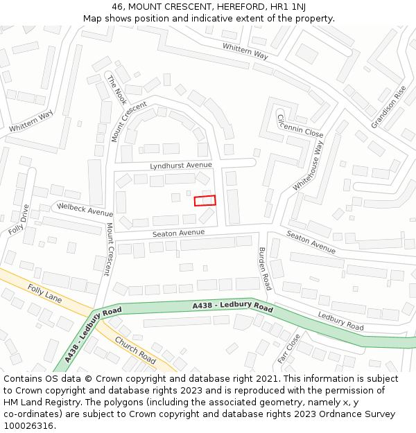 46, MOUNT CRESCENT, HEREFORD, HR1 1NJ: Location map and indicative extent of plot