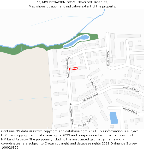 46, MOUNTBATTEN DRIVE, NEWPORT, PO30 5SJ: Location map and indicative extent of plot